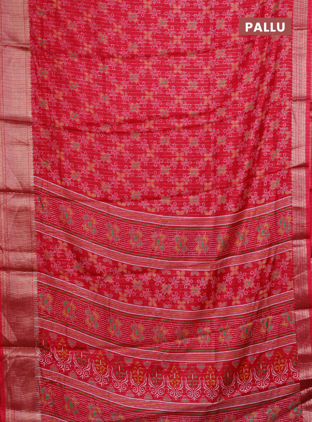 Semi dola saree pink with allover prints & zari weaves and zari woven border