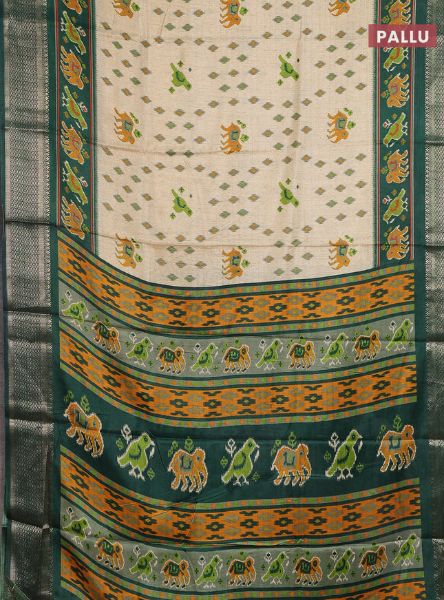 Semi dola saree sandal and green with allover patola prints and zari woven border