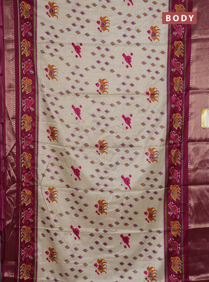 Semi dola saree cream and wine shade with allover patola prints and zari woven border