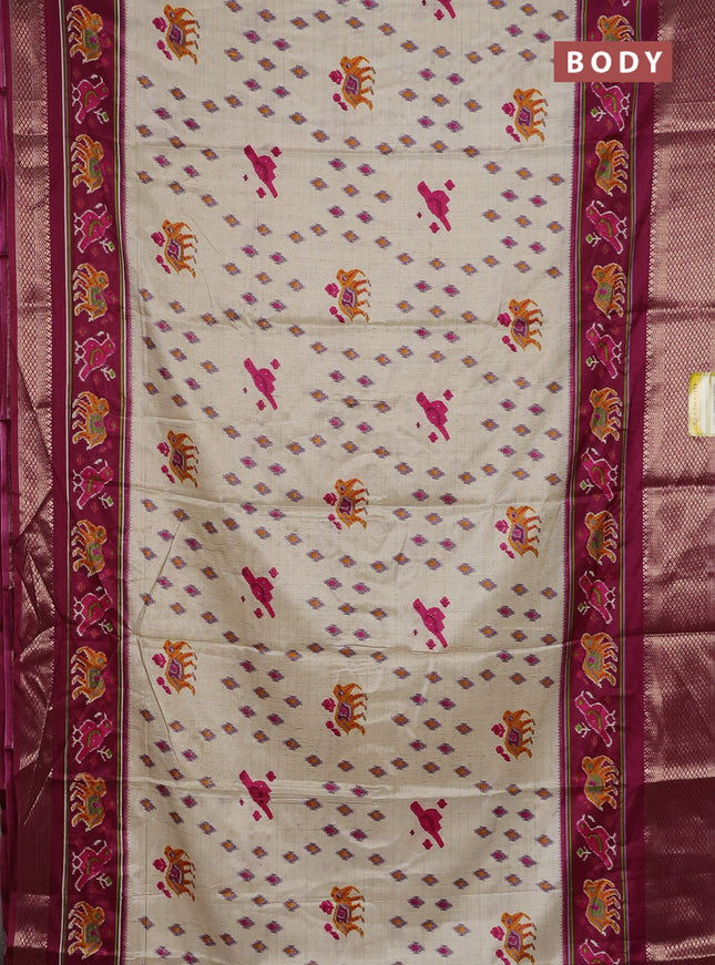 Semi dola saree cream and wine shade with allover patola prints and zari woven border