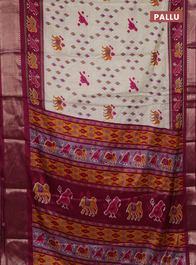 Semi dola saree cream and wine shade with allover patola prints and zari woven border
