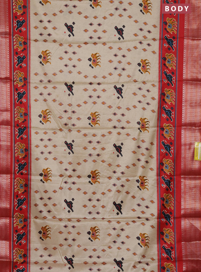 Semi dola saree cream and red with allover patola prints and zari woven border