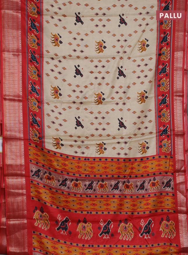 Semi dola saree cream and red with allover patola prints and zari woven border