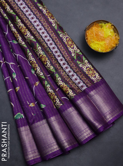 Semi dola saree violet with allover prints & zari weaves and zari woven border