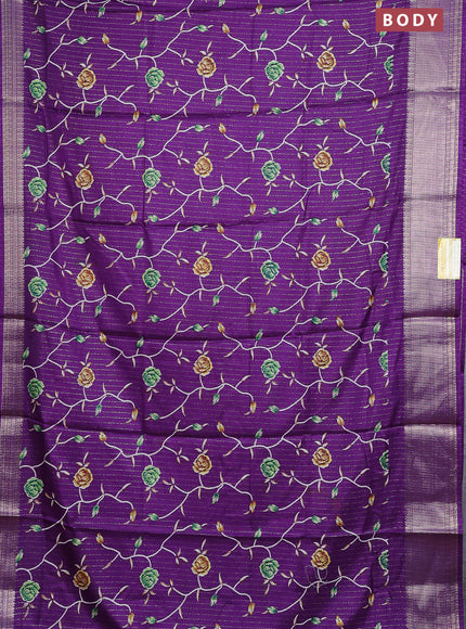 Semi dola saree violet with allover prints & zari weaves and zari woven border