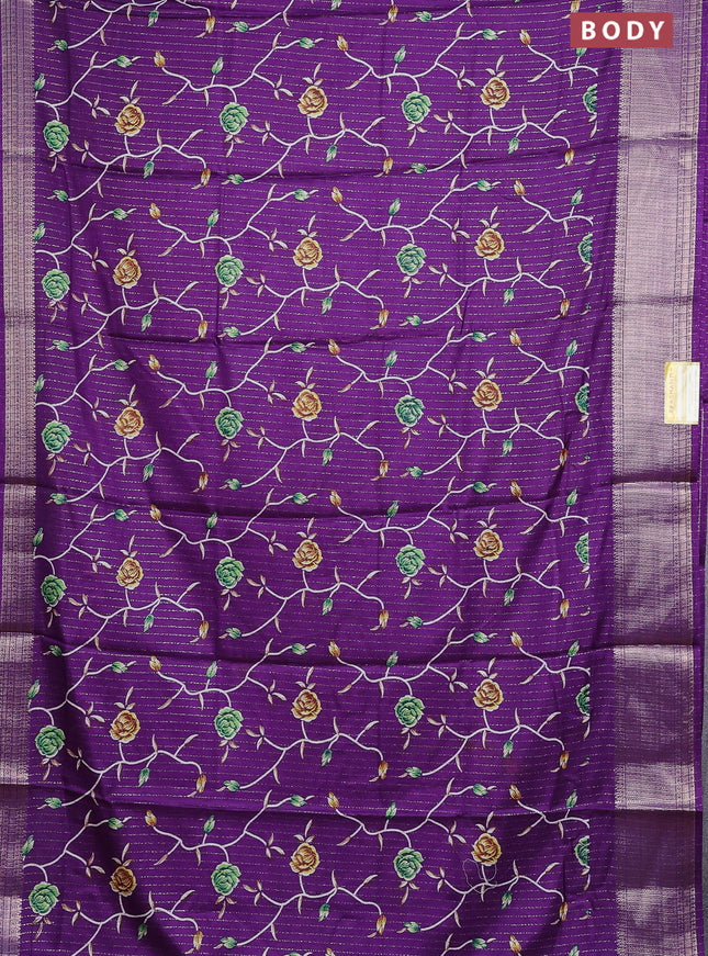 Semi dola saree violet with allover prints & zari weaves and zari woven border