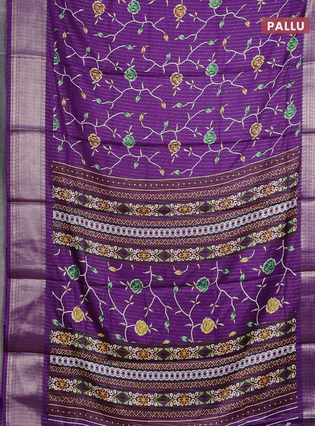 Semi dola saree violet with allover prints & zari weaves and zari woven border