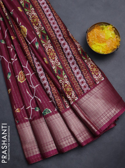 Semi dola saree wine shade with allover prints & zari weaves and zari woven border