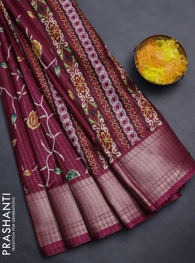 Semi dola saree wine shade with allover prints & zari weaves and zari woven border