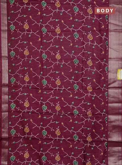 Semi dola saree wine shade with allover prints & zari weaves and zari woven border