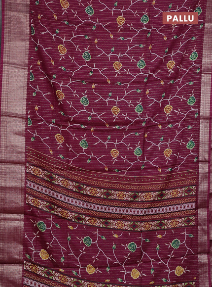 Semi dola saree wine shade with allover prints & zari weaves and zari woven border