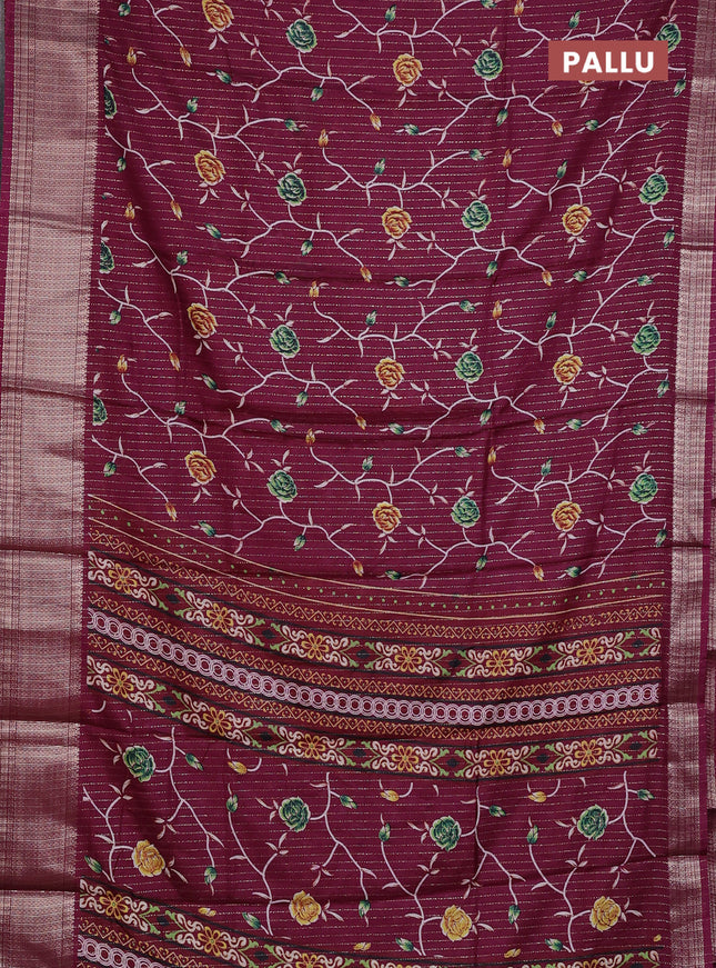 Semi dola saree wine shade with allover prints & zari weaves and zari woven border