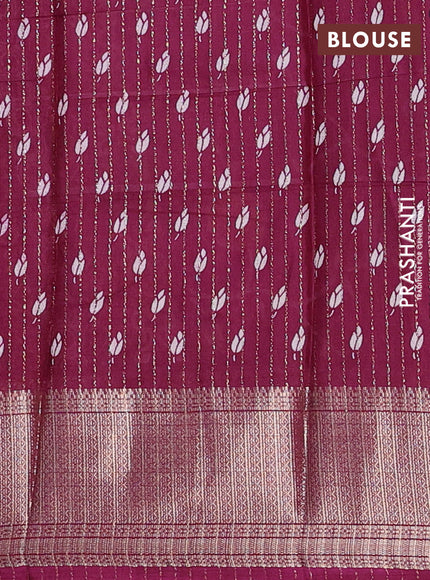 Semi dola saree wine shade with allover prints & zari weaves and zari woven border