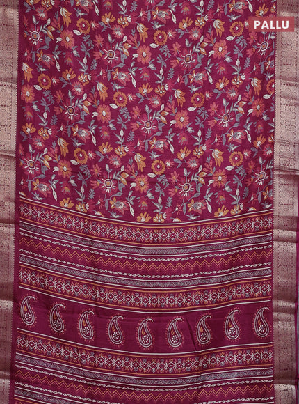 Semi dola saree wine shade with allover floral prints and zari woven border