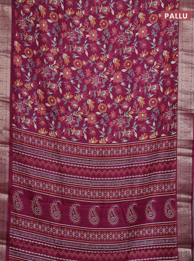 Semi dola saree wine shade with allover floral prints and zari woven border