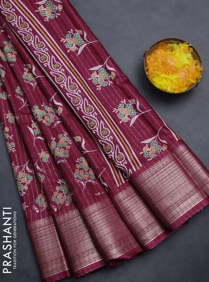 Semi dola saree wine shade with allover floral butta prints & zari weaves and zari woven border
