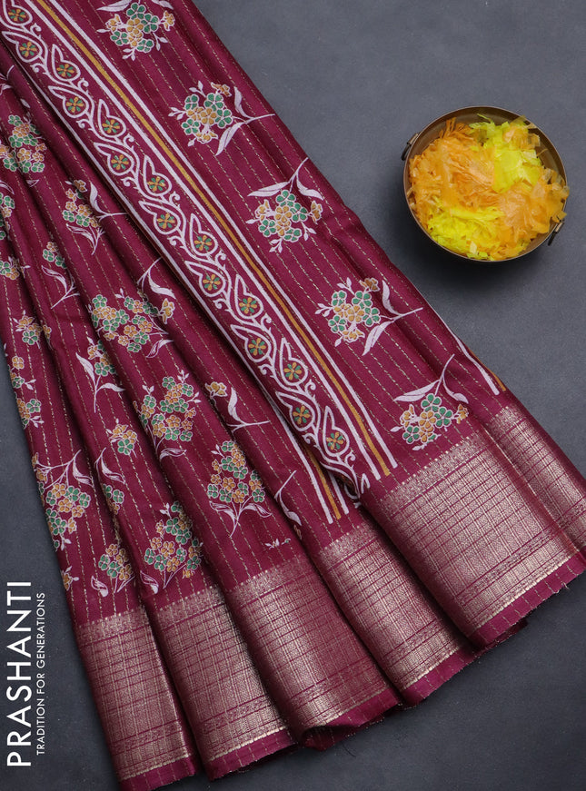 Semi dola saree wine shade with allover floral butta prints & zari weaves and zari woven border