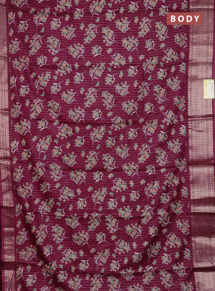 Semi dola saree wine shade with allover floral butta prints & zari weaves and zari woven border