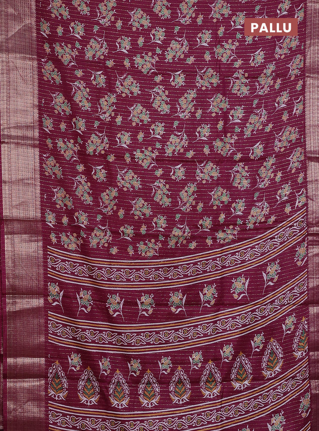Semi dola saree wine shade with allover floral butta prints & zari weaves and zari woven border