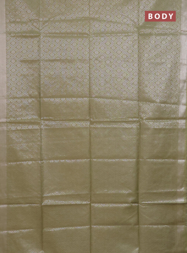 Semi munga jacquard saree pastel green with allover silver zari weaves and zari woven border