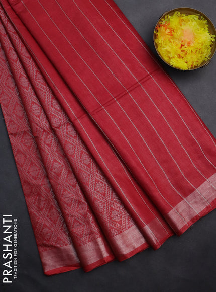 Semi munga jacquard saree red with allover silver zari weaves and zari woven border