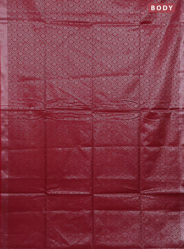 Semi munga jacquard saree red with allover silver zari weaves and zari woven border