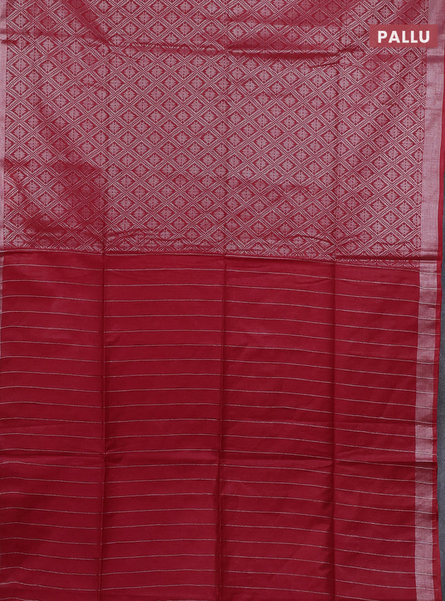 Semi munga jacquard saree red with allover silver zari weaves and zari woven border