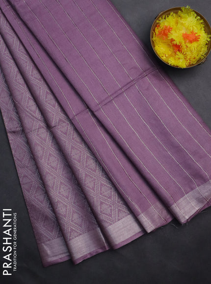 Semi munga jacquard saree mild purple with allover silver zari weaves and zari woven border