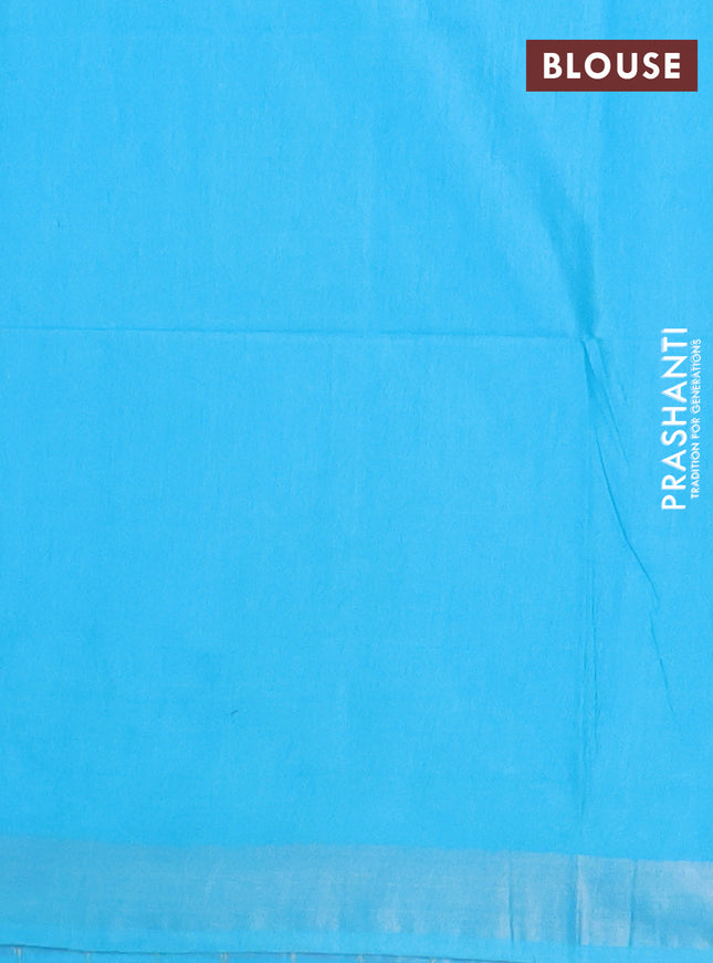 Semi munga jacquard saree light blue with allover silver zari weaves and zari woven border