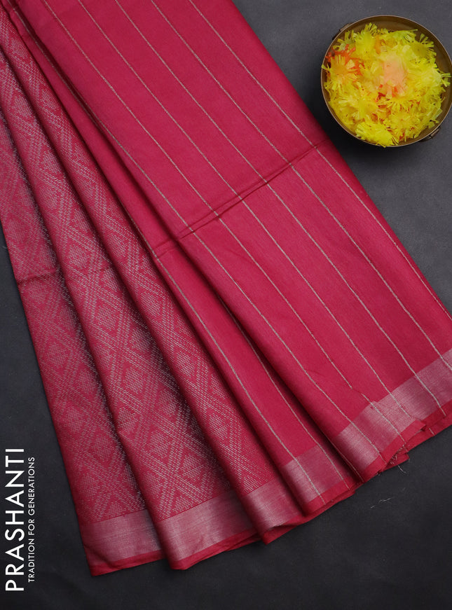 Semi munga jacquard saree pink with allover silver zari weaves and zari woven border