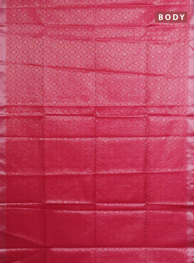 Semi munga jacquard saree pink with allover silver zari weaves and zari woven border