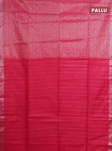 Semi munga jacquard saree pink with allover silver zari weaves and zari woven border