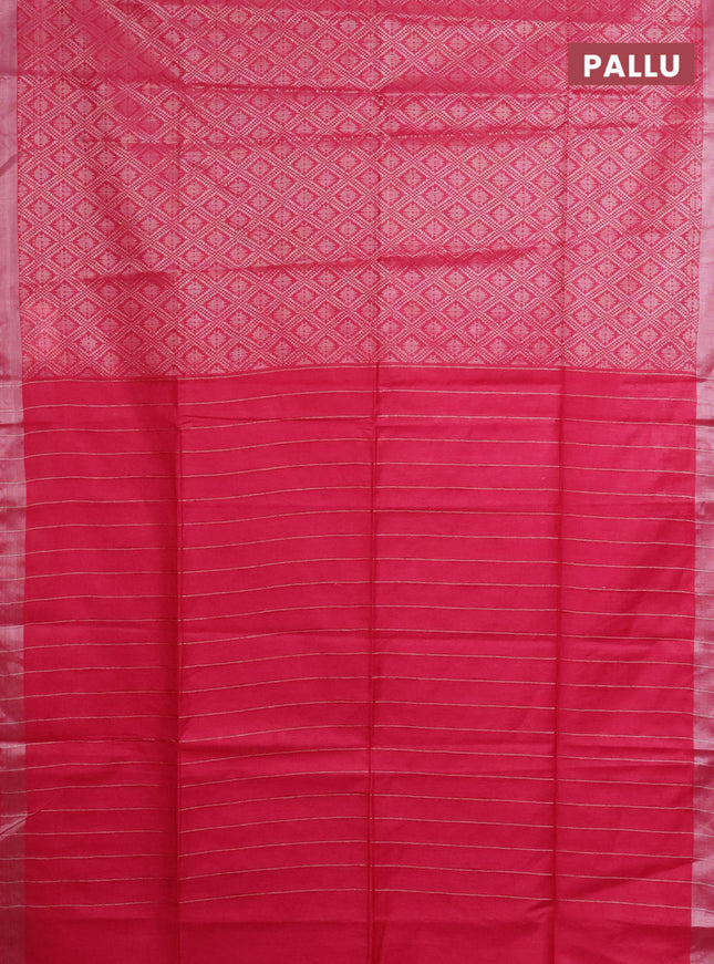 Semi munga jacquard saree pink with allover silver zari weaves and zari woven border