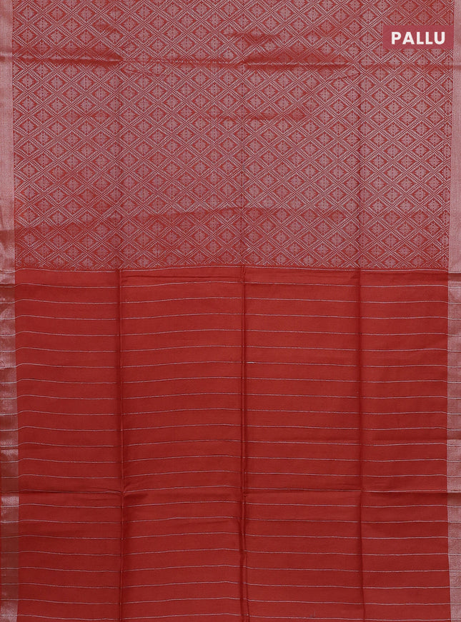 Semi munga jacquard saree orange with allover silver zari weaves and zari woven border