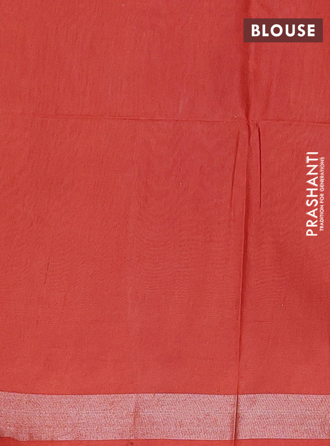 Semi munga jacquard saree orange with allover silver zari weaves and zari woven border