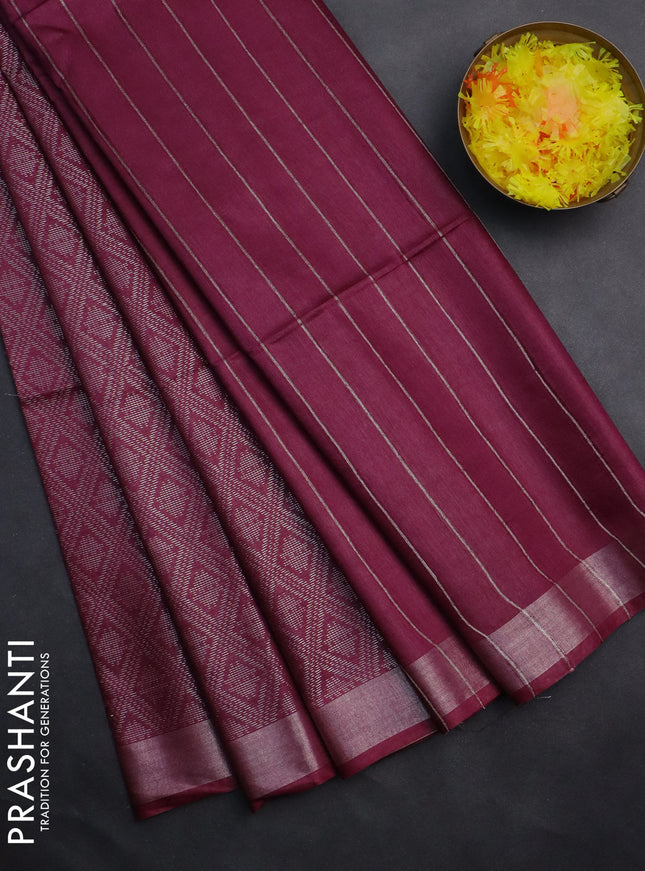 Semi munga jacquard saree wine shade with allover silver zari weaves and zari woven border