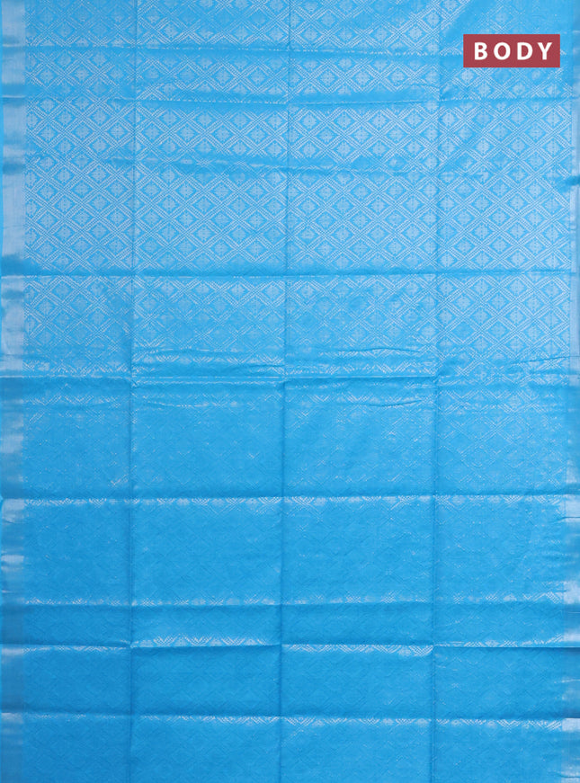 Semi munga jacquard saree light blue with allover silver zari weaves and zari woven border