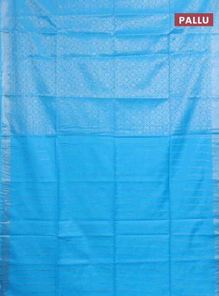 Semi munga jacquard saree light blue with allover silver zari weaves and zari woven border