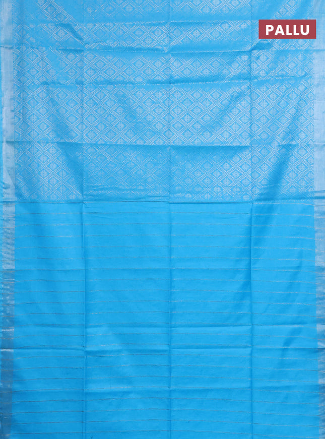 Semi munga jacquard saree light blue with allover silver zari weaves and zari woven border