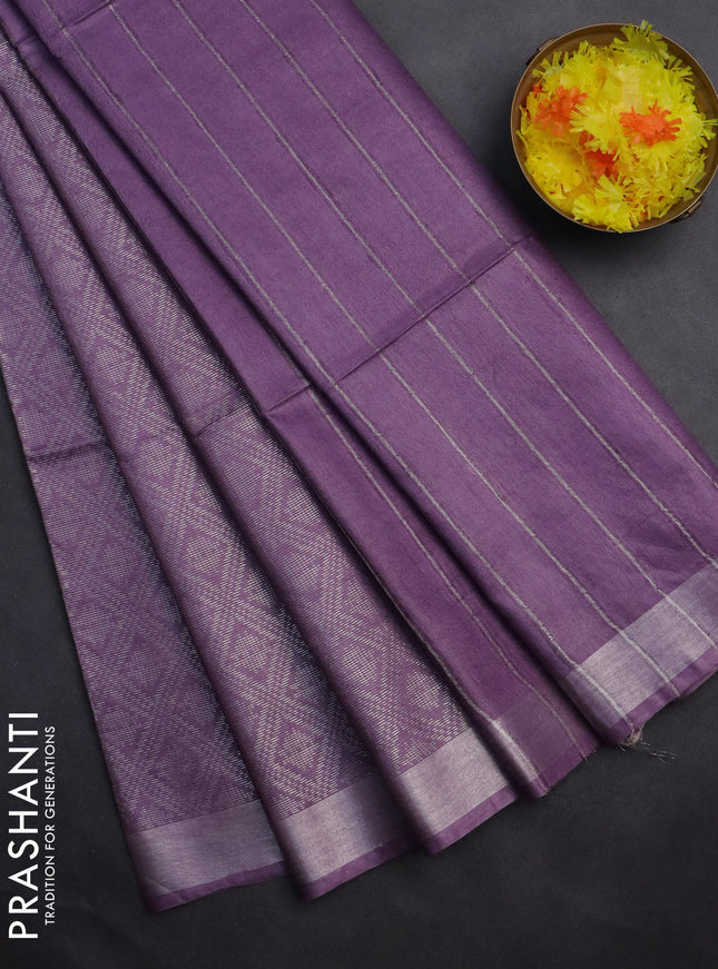 Semi munga jacquard saree lavender with allover silver zari weaves and zari woven border