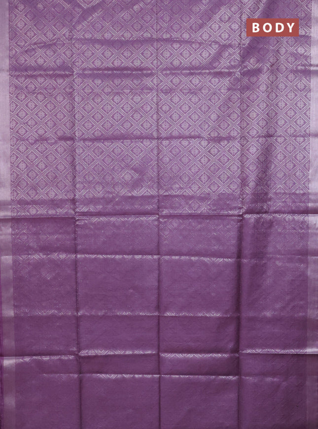 Semi munga jacquard saree lavender with allover silver zari weaves and zari woven border