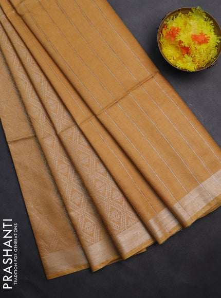 Semi munga jacquard saree mustard yellow with allover silver zari weaves and zari woven border