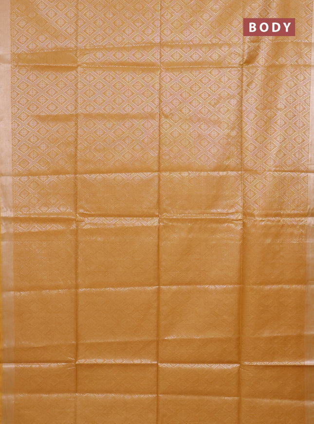 Semi munga jacquard saree mustard yellow with allover silver zari weaves and zari woven border