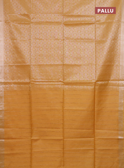 Semi munga jacquard saree mustard yellow with allover silver zari weaves and zari woven border