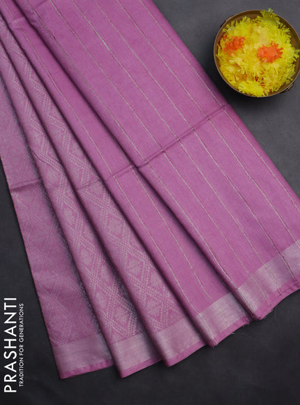 Semi munga jacquard saree lavender with allover silver zari weaves and zari woven border