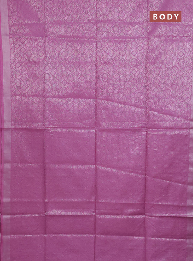 Semi munga jacquard saree lavender with allover silver zari weaves and zari woven border