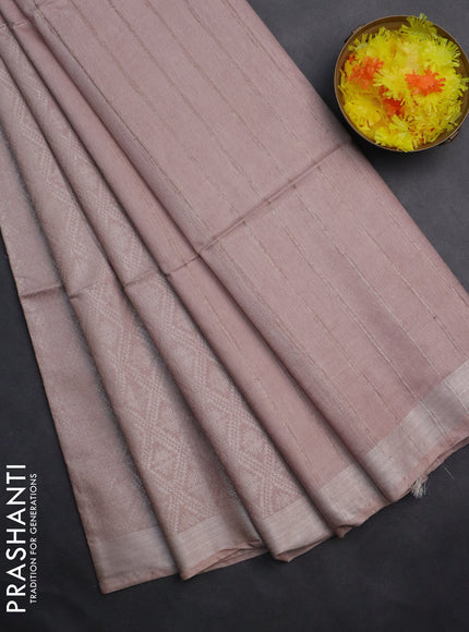 Semi munga jacquard saree beige with allover silver zari weaves and zari woven border