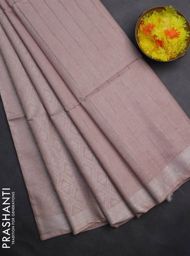 Semi munga jacquard saree beige with allover silver zari weaves and zari woven border