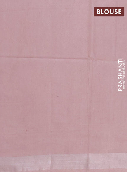 Semi munga jacquard saree beige with allover silver zari weaves and zari woven border