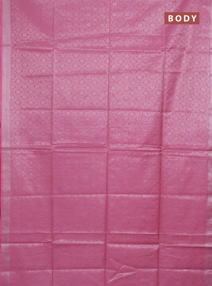 Semi munga jacquard saree light pink with allover silver zari weaves and zari woven border